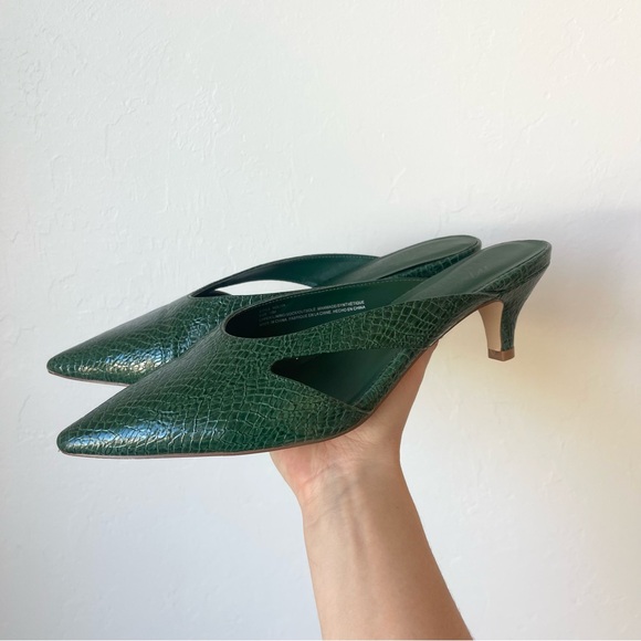 Anthropologie Shoes - Anthropologie Matisse Cut Out Mule Green Faux Snakeskin Kitten Heels Shoes 10